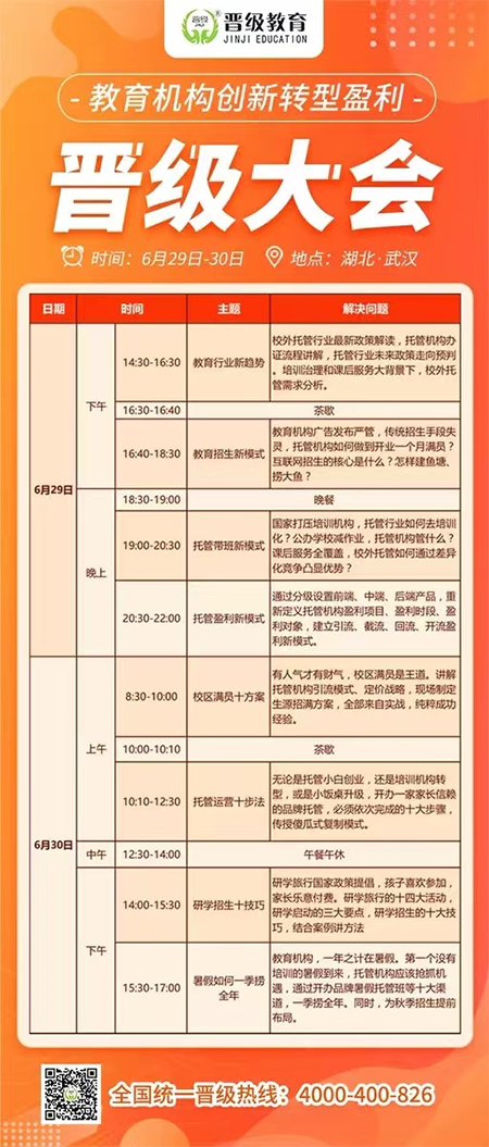 校外教育创新转型盈利晋级大会，本月29、30日，湖北武汉